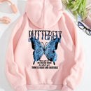 Ezwear capucha termica con estampado de slogan y mariposa con bolsillo de canguro con cordon