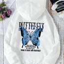 Ezwear capucha termica con estampado de slogan y mariposa con bolsillo de canguro con cordon