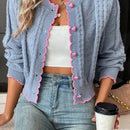 Franclia cardigan casual corto de punto con botones con forma de corazon para mujer, para otono/invierno
