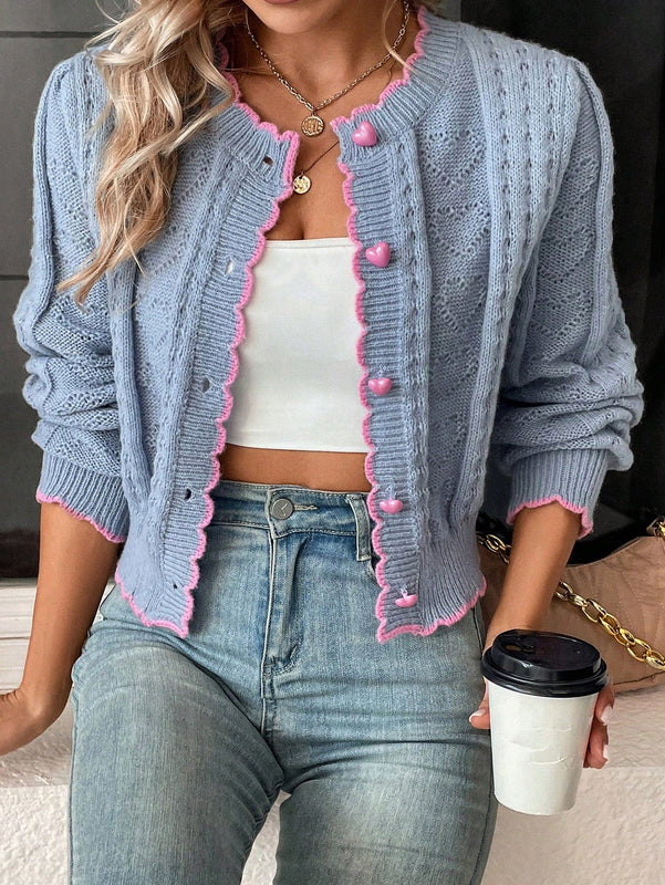 Franclia cardigan casual corto de punto con botones con forma de corazon para mujer, para otono/invierno