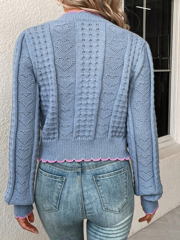 Franclia cardigan casual corto de punto con botones con forma de corazon para mujer, para otono/invierno