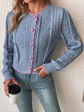 Franclia cardigan casual corto de punto con botones con forma de corazon para mujer, para otono/invierno