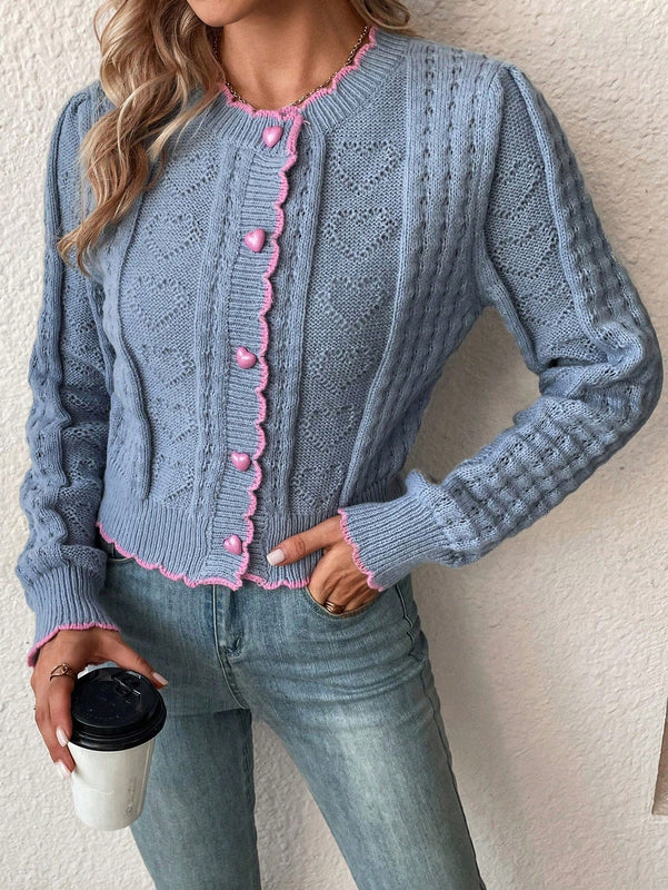 Franclia cardigan casual corto de punto con botones con forma de corazon para mujer, para otono/invierno