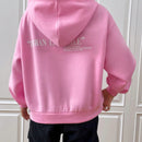 Ezwear sudadera con capucha de punto de manga larga con caida en los hombros y estampado de lema, otono/invierno para mujer