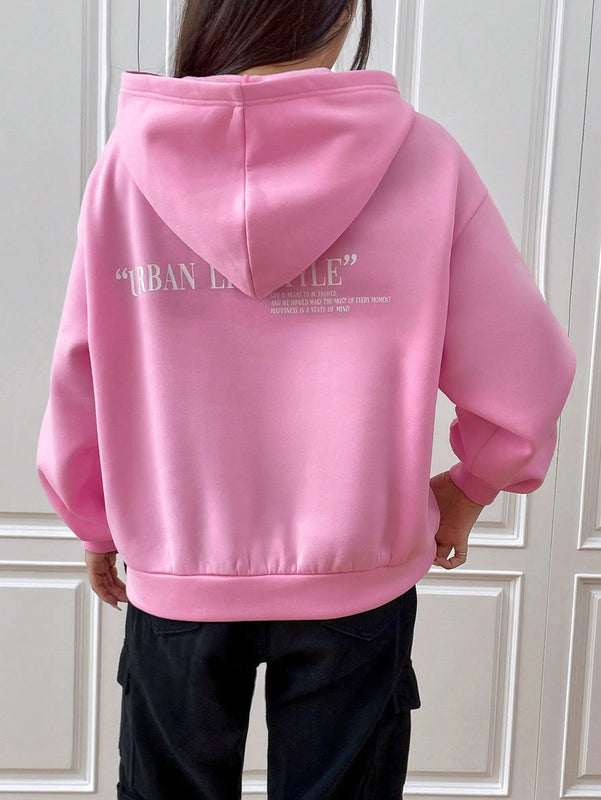 Ezwear sudadera con capucha de manga larga de unicolor con estampado de letra, uso casual diario