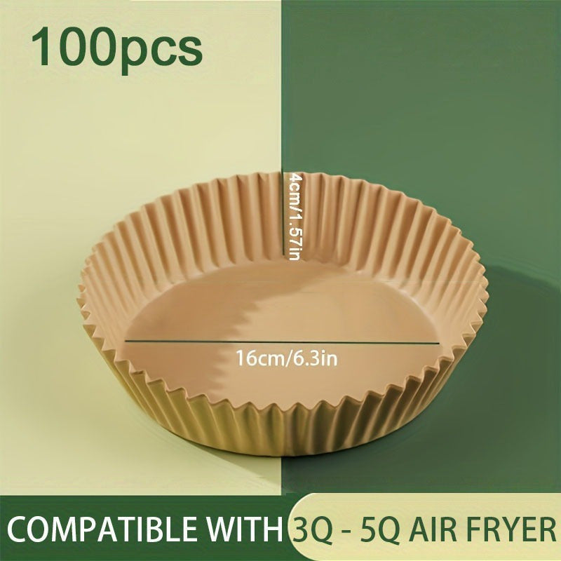 50/100 Piezas, Revestimiento De Papel Desechable Para Freidora De Aire, Revestimientos De 16,0-20,07 Cm Para Freidora De Aire [apto Para 2-8 QT], Papel Pergamino Antiadherente Para Freír, Hornear, Cocinar