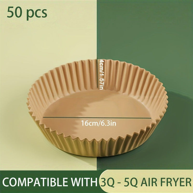 50/100 Piezas, Revestimiento De Papel Desechable Para Freidora De Aire, Revestimientos De 16,0-20,07 Cm Para Freidora De Aire [apto Para 2-8 QT], Papel Pergamino Antiadherente Para Freír, Hornear, Cocinar