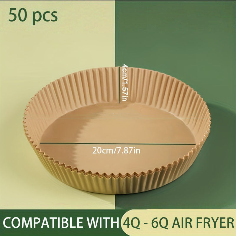 50/100 Piezas, Revestimiento De Papel Desechable Para Freidora De Aire, Revestimientos De 16,0-20,07 Cm Para Freidora De Aire [apto Para 2-8 QT], Papel Pergamino Antiadherente Para Freír, Hornear, Cocinar