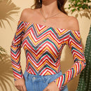 WYWH Camiseta con estampado de cheuron de hombros descubiertos