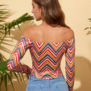 WYWH Camiseta con estampado de cheuron de hombros descubiertos