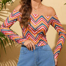 WYWH Camiseta con estampado de cheuron de hombros descubiertos
