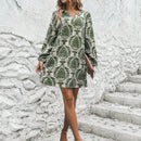 Vestido con estampado de cuello notch de manga farol