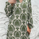Vestido con estampado de cuello notch de manga farol