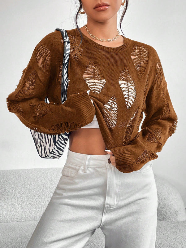 EZwear 1 pieza Jersey crop puntada abierta de hombros caidos