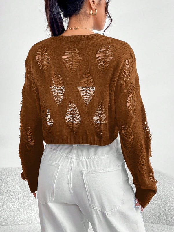 EZwear 1 pieza Jersey crop puntada abierta de hombros caidos
