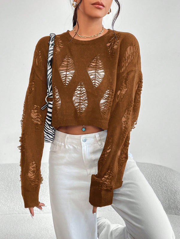 EZwear 1 pieza Jersey crop puntada abierta de hombros caidos