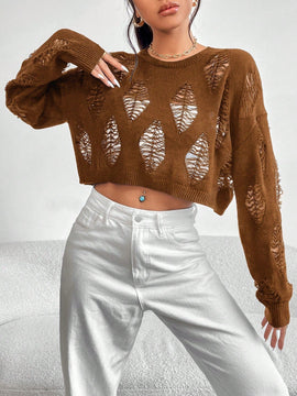 EZwear 1 pieza Jersey crop puntada abierta de hombros caidos