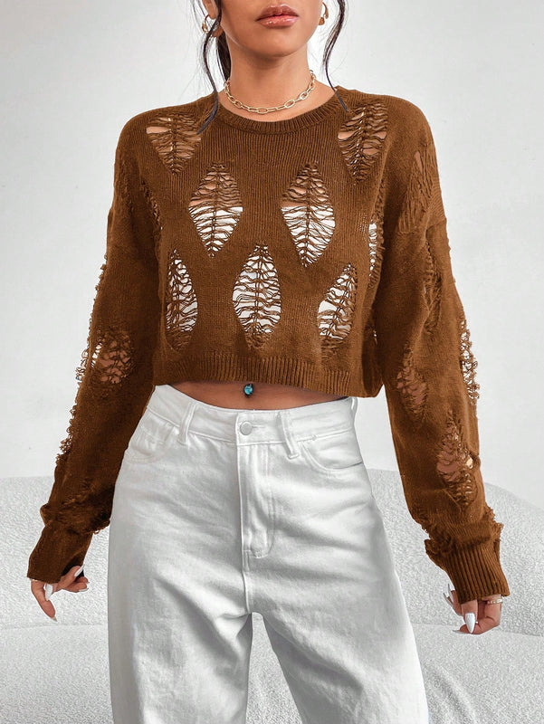 EZwear 1 pieza Jersey crop puntada abierta de hombros caidos