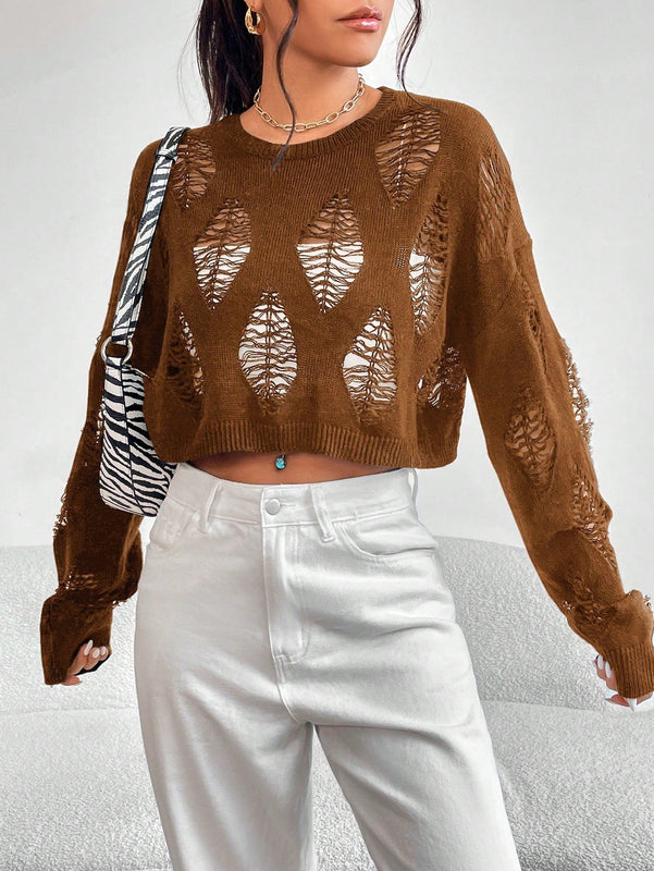EZwear 1 pieza Jersey crop puntada abierta de hombros caidos