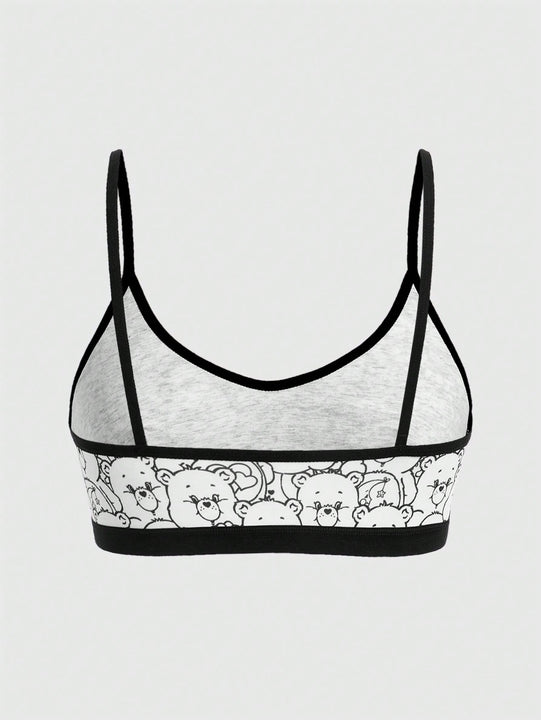 Juego De Ropa Interior Blanca Con Estampado De Oso De Dibujos Animados Y Correas Finas