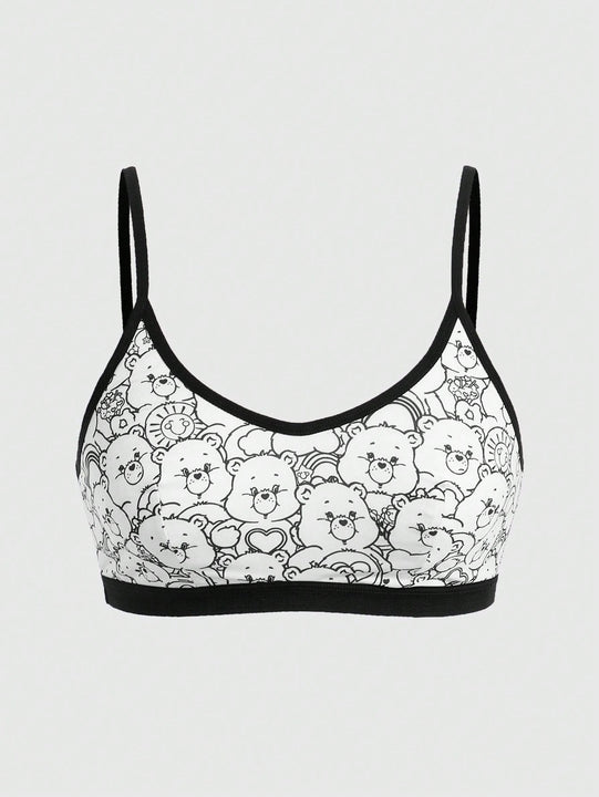 ROMWE X Care Bears Juego De Ropa Interior Blanca Con Estampado De Oso De Dibujos Animados Y Correas Finas