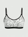 Juego De Ropa Interior Blanca Con Estampado De Oso De Dibujos Animados Y Correas Finas