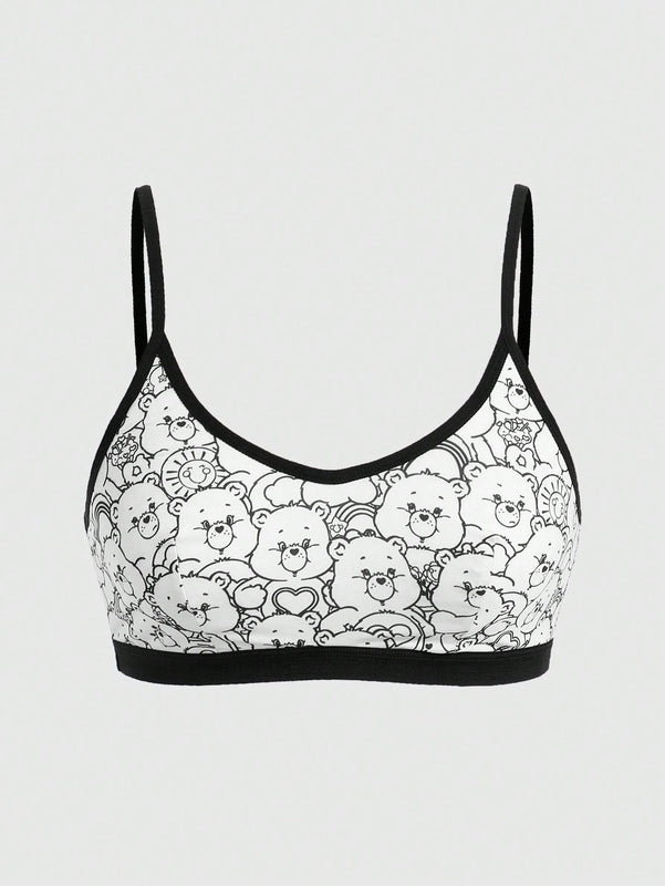 Juego De Ropa Interior Blanca Con Estampado De Oso De Dibujos Animados Y Correas Finas
