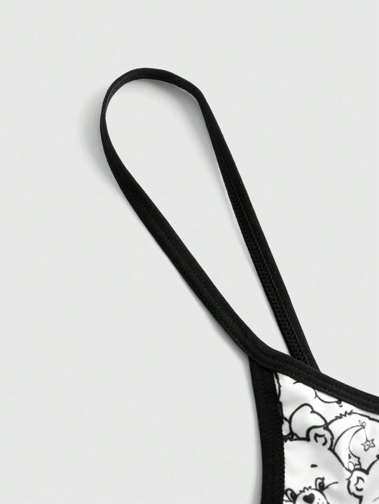 ROMWE X Care Bears Juego De Ropa Interior Blanca Con Estampado De Oso De Dibujos Animados Y Correas Finas