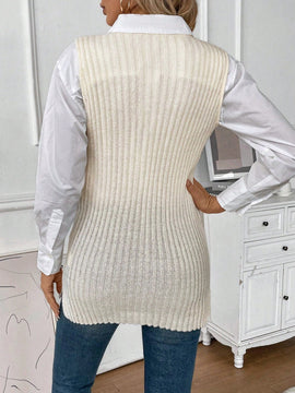 Essnce Chaleco de punto con diseno de boton sin camisa