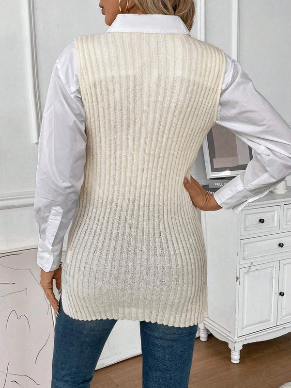 Essnce Chaleco de punto con diseno de boton sin camisa