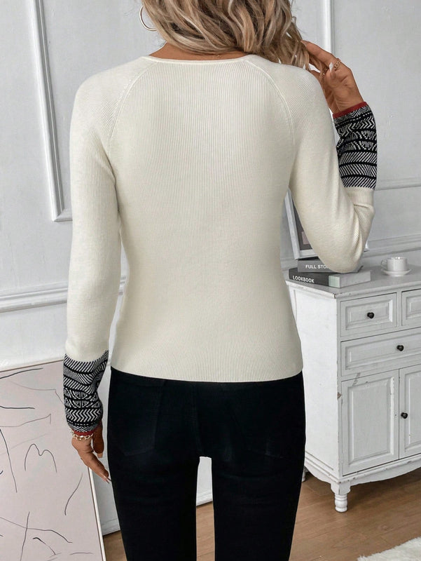 LUNE Sueter De Manga Raglan Con Empalme Geometrico Para Mujer