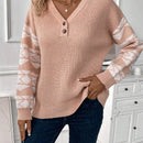 LUNE Sueter V-cuello Con Hombros Caidos Y Estampado Geometrico Para Mujer