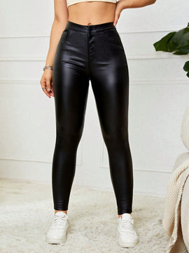 Essnce Pantalones estrechos solidos con pliegues frontales