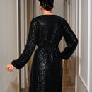 Vestido de mujer con mangas farol brillantes