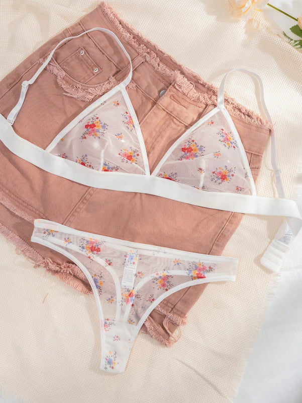 Set de lenceria con estampado floral de malla