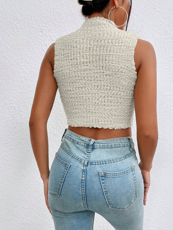 Essnce Chaleco de punto crop unicolor de cuello alto