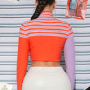 SXY Jersey crop con patron de rayas de cuello alto