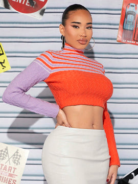 SXY Jersey crop con patron de rayas de cuello alto