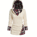 Emery rose sudadera con capucha de manga larga y parche a cuadros para mujer
