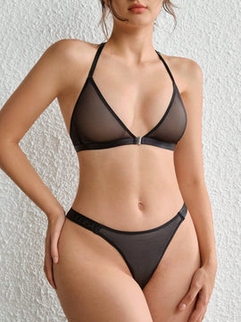 Leisure Bralette Halter De Malla De Contraste Lenceria