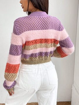 EZwear Jersey crop de color combinado de hombros caidos