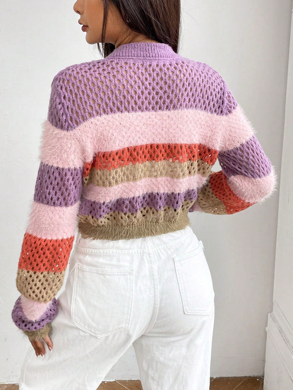 EZwear Jersey crop de color combinado de hombros caidos