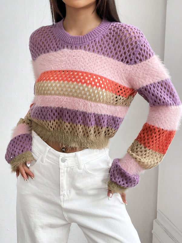 EZwear Jersey crop de color combinado de hombros caidos