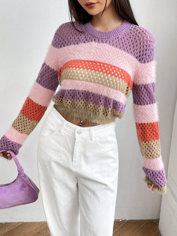 EZwear Jersey crop de color combinado de hombros caidos