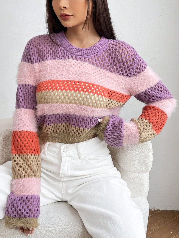 EZwear Jersey crop de color combinado de hombros caidos