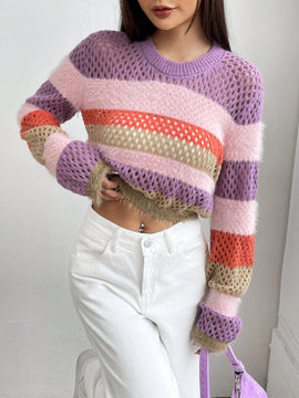 EZwear Jersey crop de color combinado de hombros caidos
