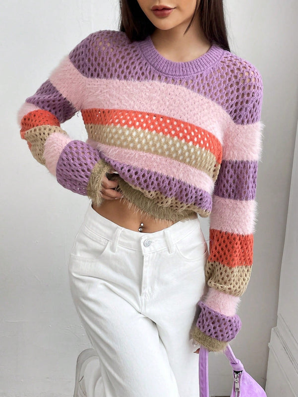 EZwear Jersey crop de color combinado de hombros caidos