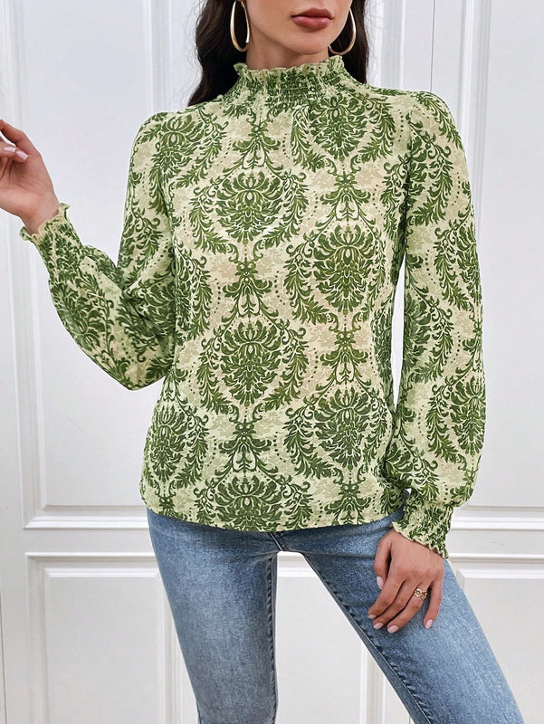 VCAY Blusa De Cuello Alto Con Estampado Completo