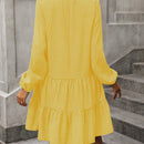 Vestido smock con estampado de pata de gallo de manga farol bajo con fruncido