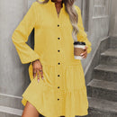 Vestido smock con estampado de pata de gallo de manga farol bajo con fruncido